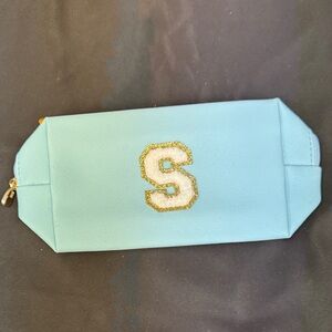 Light Blue Clutch zip up pouch with Gold Initial Accent letter S NEW